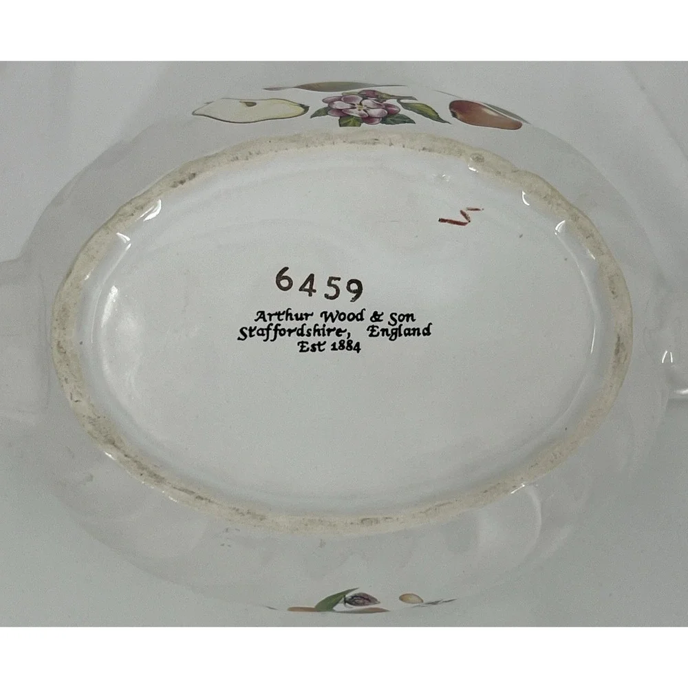 Vtg Arthur Wood & Son Staffordshire England Teapot 6459 Apples‎ Peach Gold Trim